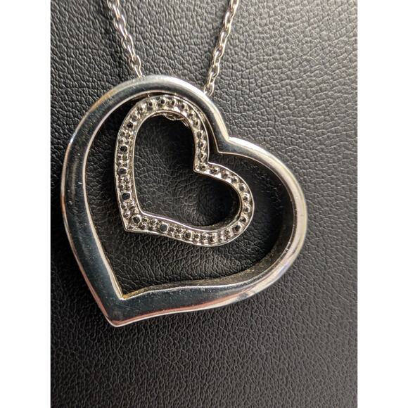 Sterling Silver 925 Double Heart Pendant Necklace 18" - Picture 2 of 8